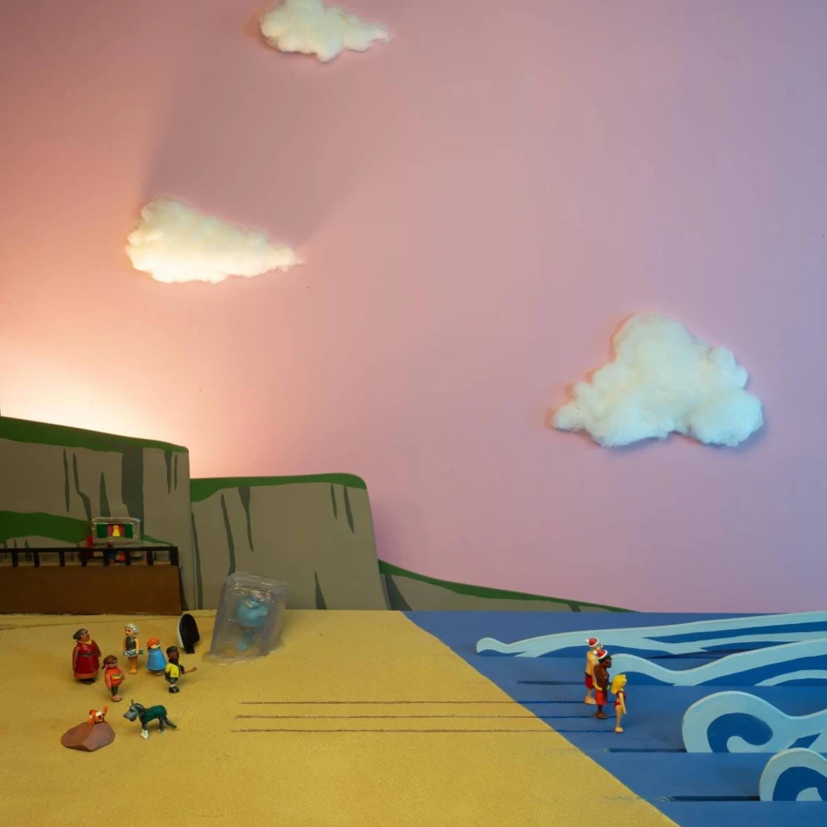 Photo of miniature beach-themed Christmas set for a stop gap motion animation.