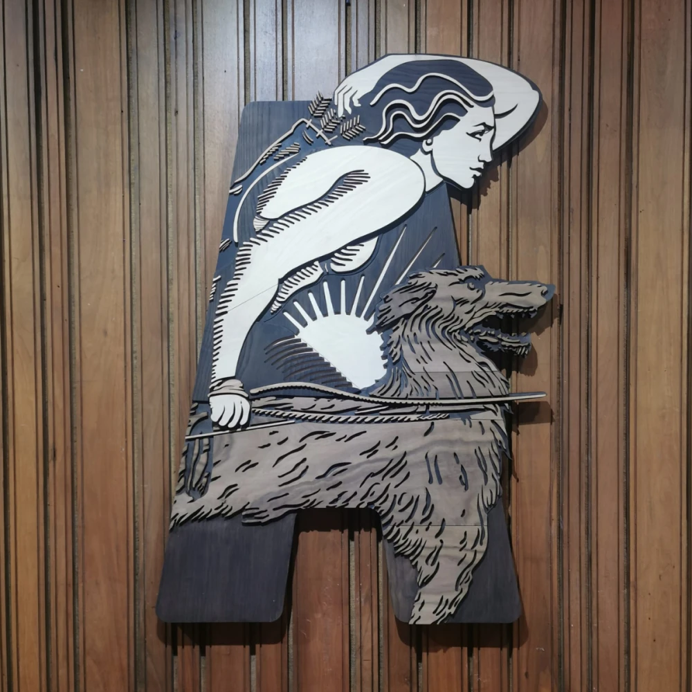 Photo of lasercut logo for Abbey Theatre.