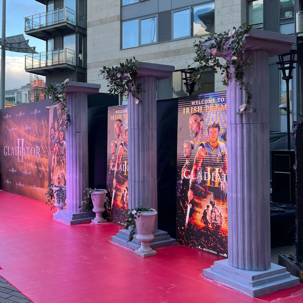 Photo of Gladiator 2 movie premiere with faux columns.